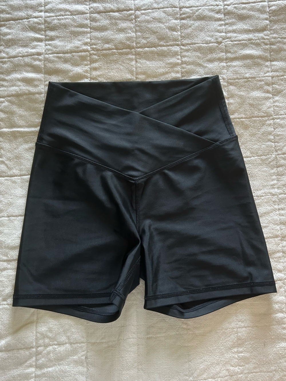 aerie Black High-Waist Crossover Bike Shorts